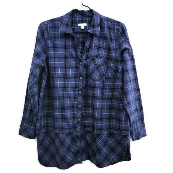 J. Jill Women's Blue Plaid Long Sleeve Button Down V-Neck Shirt Medium Petite - Picture 2 of 5